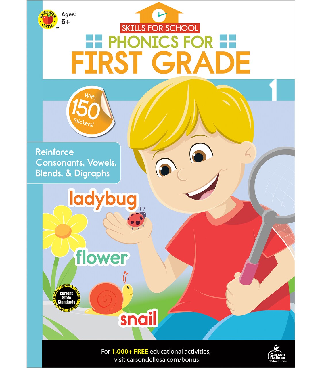 Carson Dellosa Skills for School: Phonics for First Grade Workbook—Grade 1 Activity Book for Learning Consonants, Vowels and Blending Sounds, Classroom or Homeschool Curriculum (64 pgs)